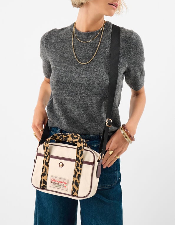 Top Handle Canvas Crossbody Bag, Cream (CREAM), large
