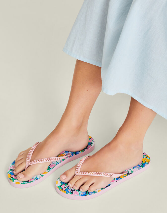 Beaded Floral Flip Flops, Multi (PASTEL MULTI), large