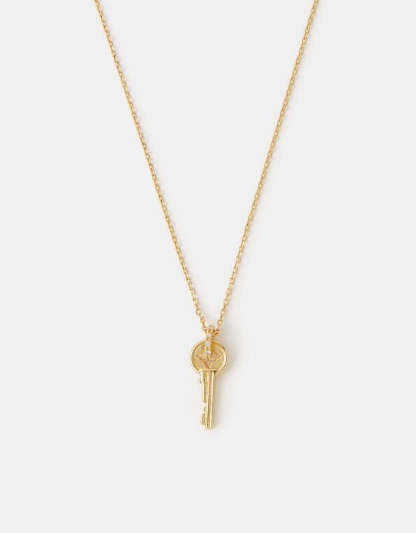 14ct Gold-Plated Key Pendant Necklace, , large
