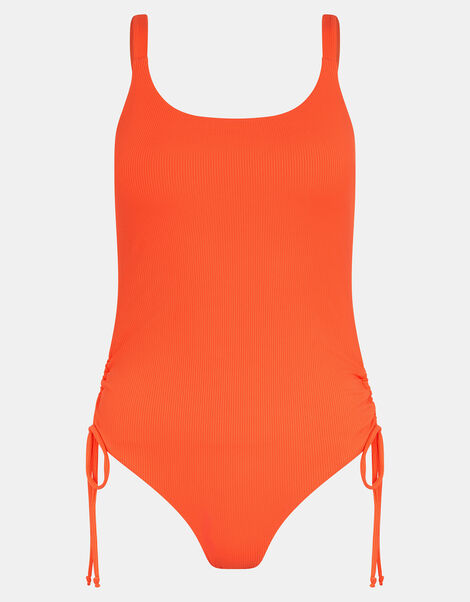 Rib Tie-Side Swimsuit, Orange (CORAL), large