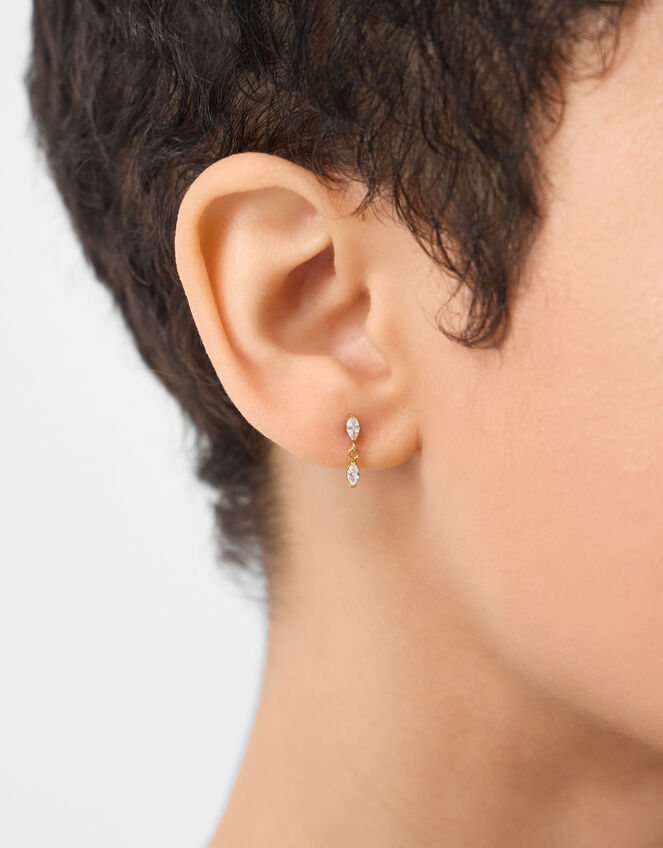 14ct Gold-Plated Titanium Marquise Drop Flatback Stud, , large