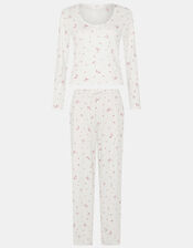 Printed Pointelle Long Pyjama Set, Ivory (IVORY), large