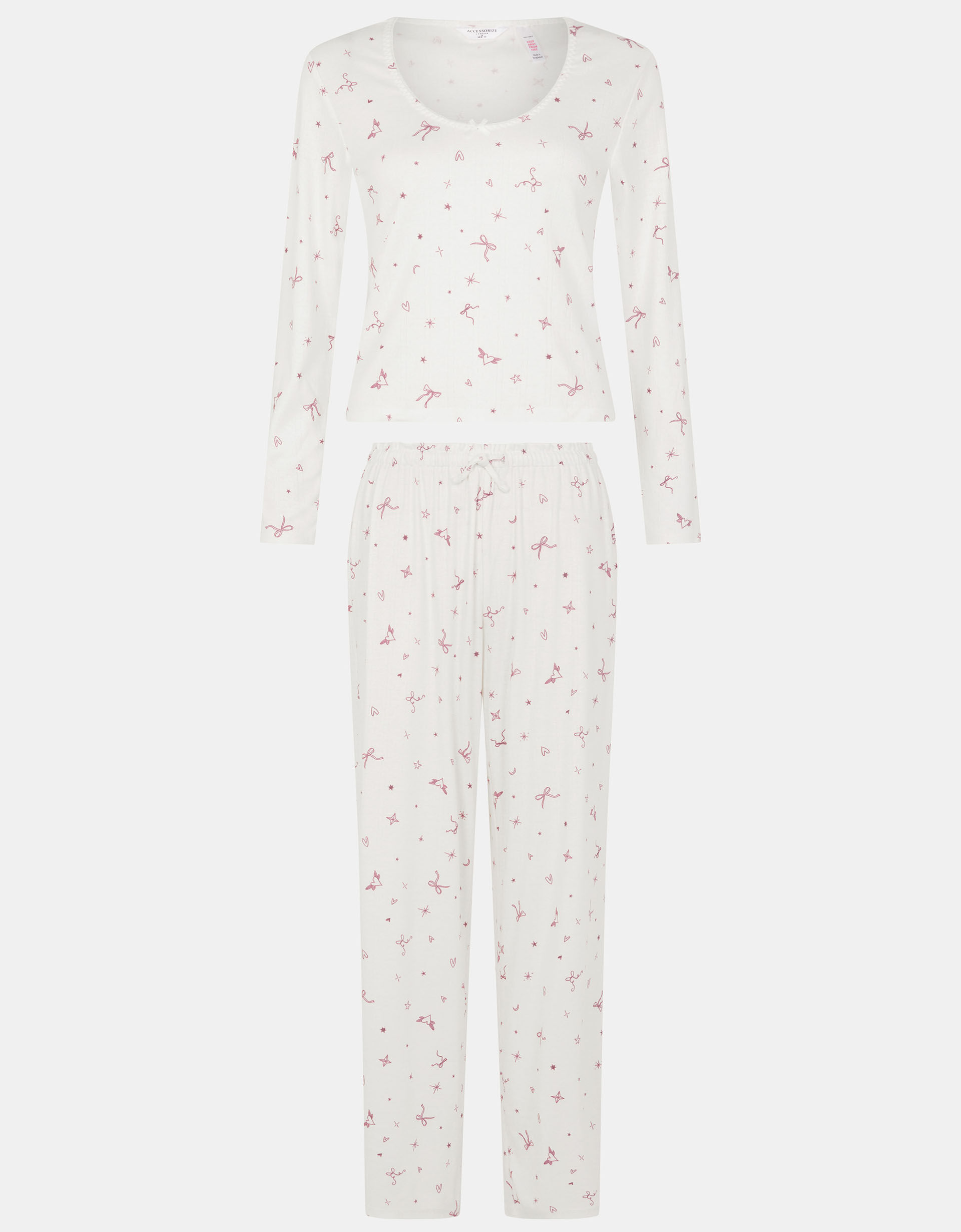 Printed Pointelle Long Pyjama Set, Ivory (IVORY), large