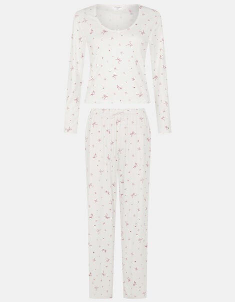 Printed Pointelle Long Pyjama Set, Ivory (IVORY), large