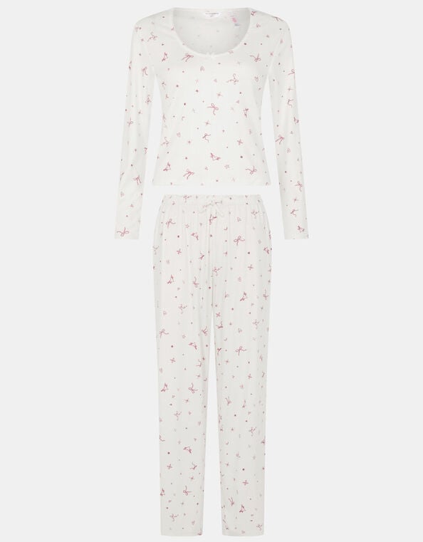 Printed Pointelle Long Pyjama Set, Ivory (IVORY), large