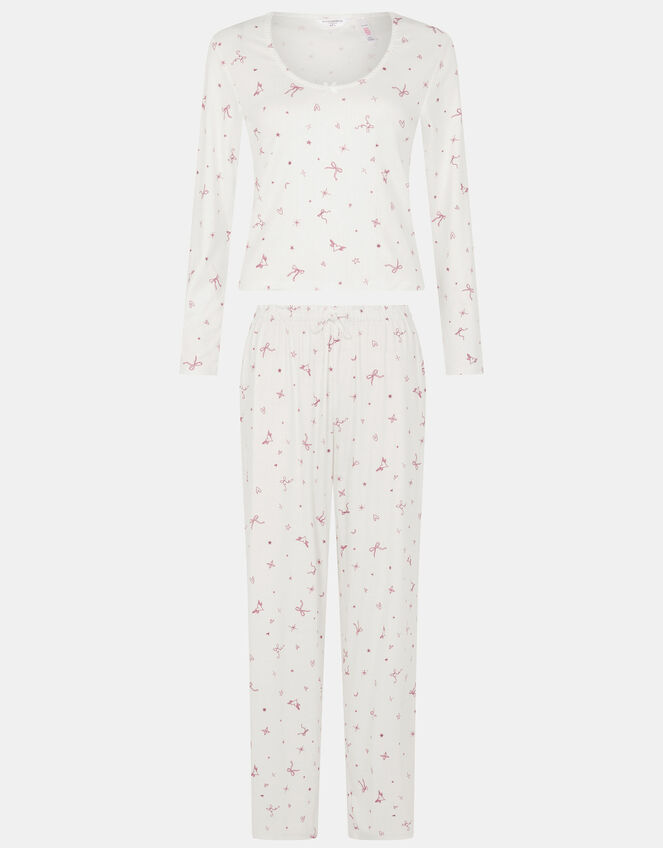 Printed Pointelle Long Pyjama Set, Ivory (IVORY), large