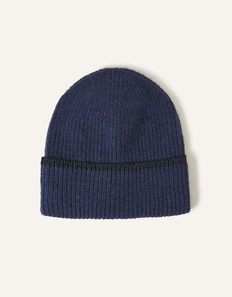 Sparkle Edge Beanie Hat, Blue (NAVY), large