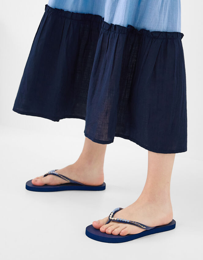 Beaded Flip Flops, Blue (NAVY), large