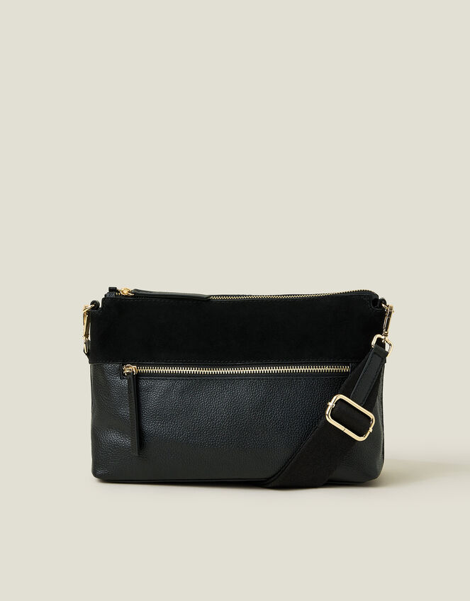 Leather Webbing Strap Cross-Body Bag, Black (BLACK), large