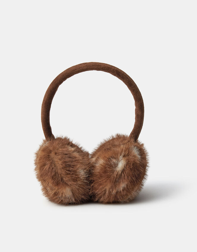 Deer Print Faux Fur Earmuffs, , large