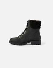 Borg Trim Biker Boots, Black (BLACK), large