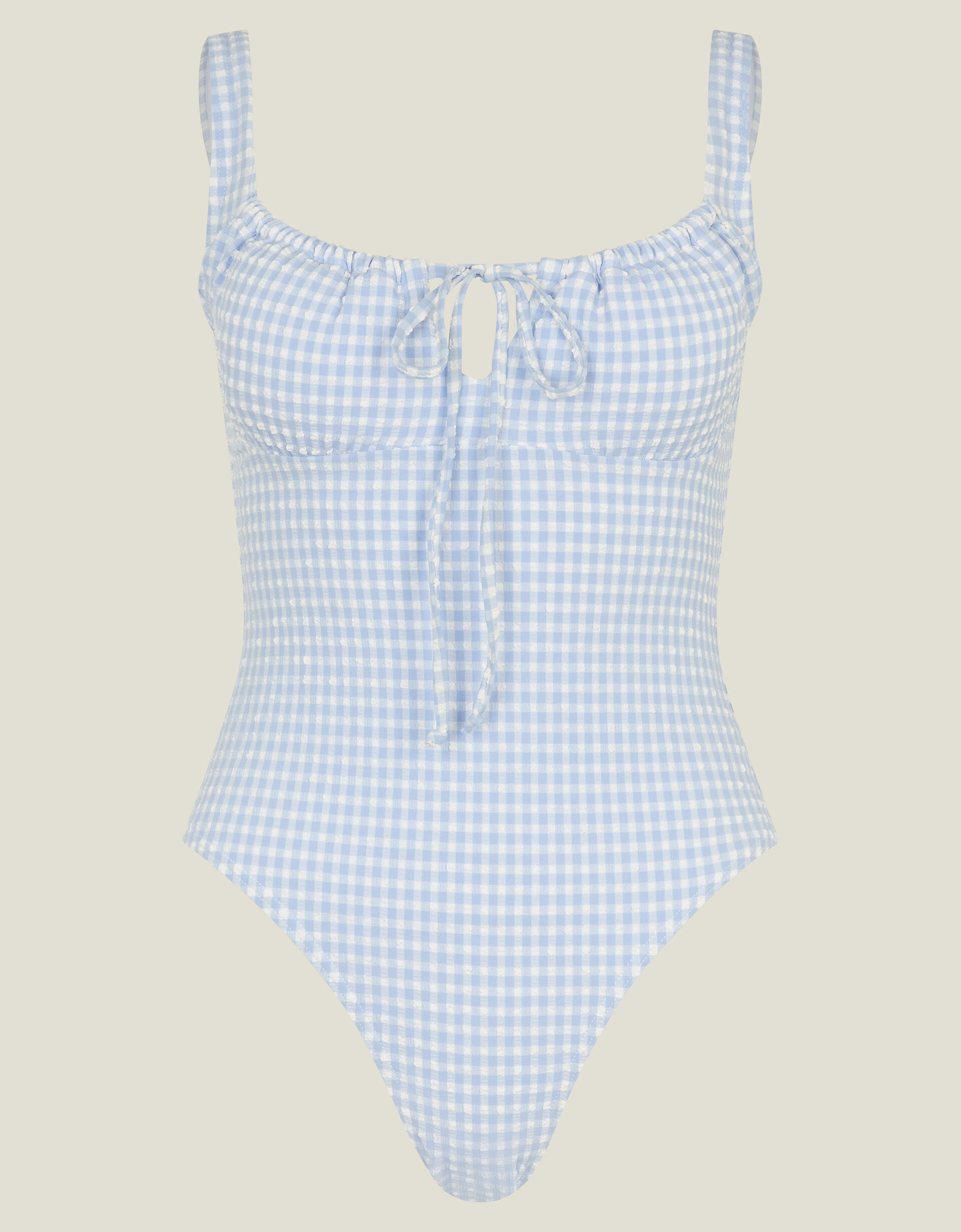 Gingham Seersucker Swimsuit Blue | Swimwear | Accessorize UK