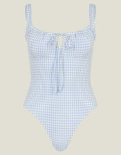 Gingham Seersucker Swimsuit, Blue (BLUE), large