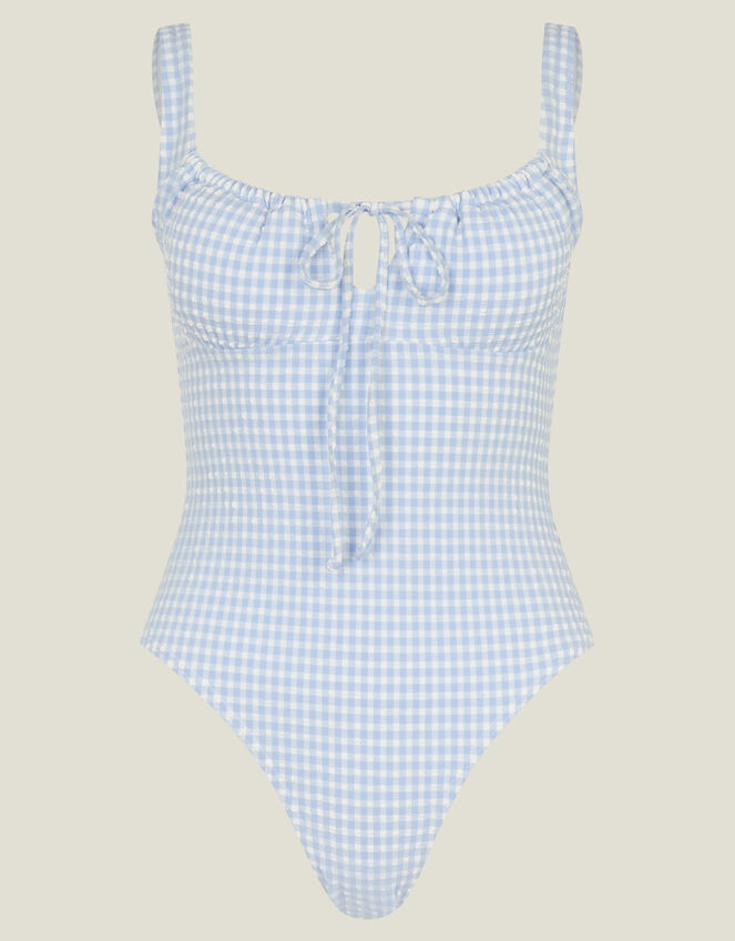 Gingham Seersucker Swimsuit, Blue (BLUE), large