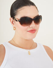 Wavy Arm Wrap Sunglasses, Brown (BROWN), large