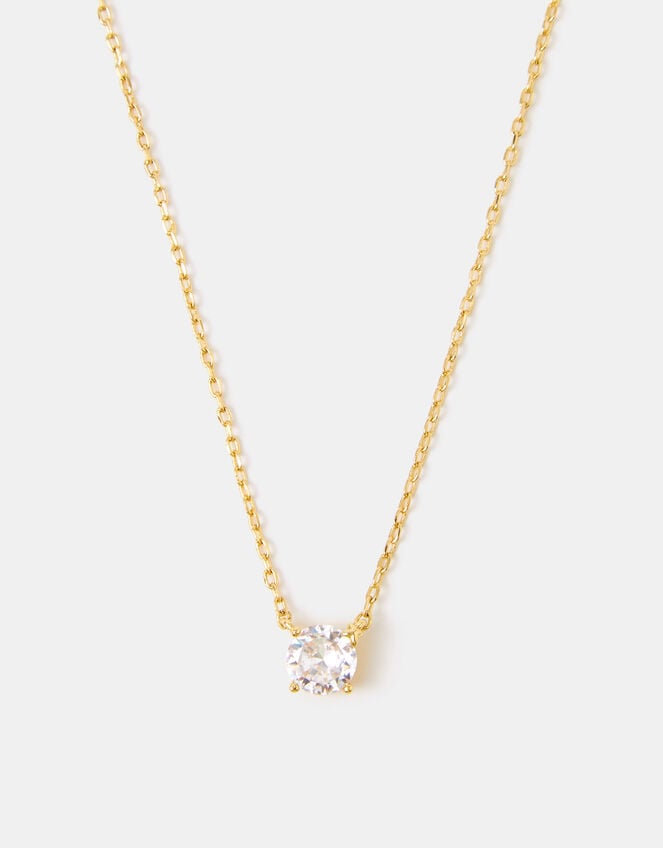 14ct Gold-Plated Cubic Zirconia Pendant Necklace, , large
