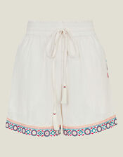 Seersucker Embroidered Shorts, White (WHITE), large