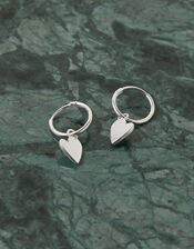 Recycled Sterling Silver Heart Charm Huggie Hoops, , large