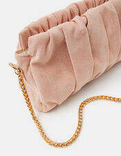 Ruched Faux Suede Clutch Bag, Pink (BLUSH), large
