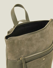 Suede Leather Backpack, Green (KHAKI), large