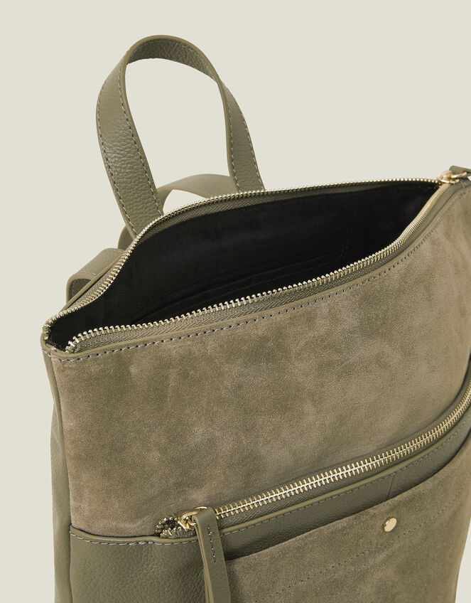 Suede Leather Backpack, Green (KHAKI), large