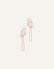Delicate Pearl Leaf Hair Pins Set of Two, , large