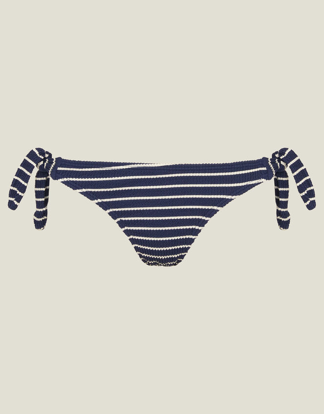 Crinkle Stripe Tie Bikini Bottom, Blue (NAVY), large