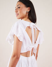 Flutter Sleeve Tie Back Midi Dress, White (WHITE), large