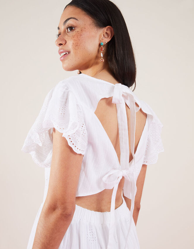 Flutter Sleeve Tie Back Midi Dress, White (WHITE), large