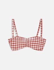 Gingham Bandeau Bikini Top, Orange (RUST), large