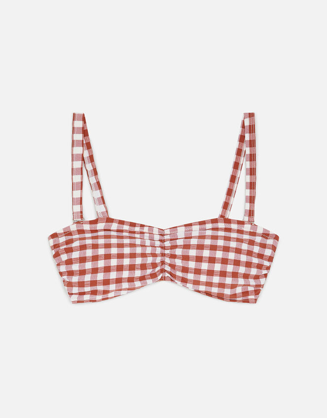 Gingham Bandeau Bikini Top, Orange (RUST), large