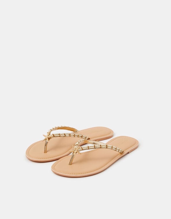 Starfish Beaded Flip Flops, White (WHITE), large