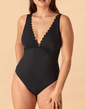 Scallop Shaping Swimsuit, Black (BLACK), large