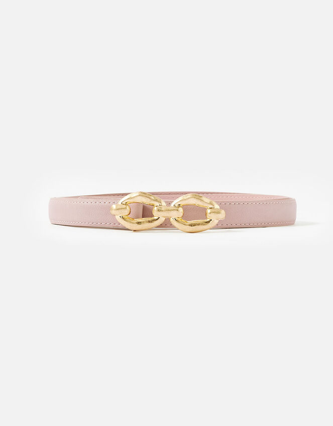 Skinny Double Hoop Buckle Belt, Nude (NUDE), large