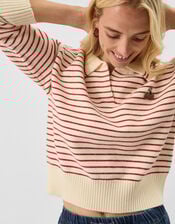 Cherry Stripe Polo Neck Jumper, Cream (CREAM), large