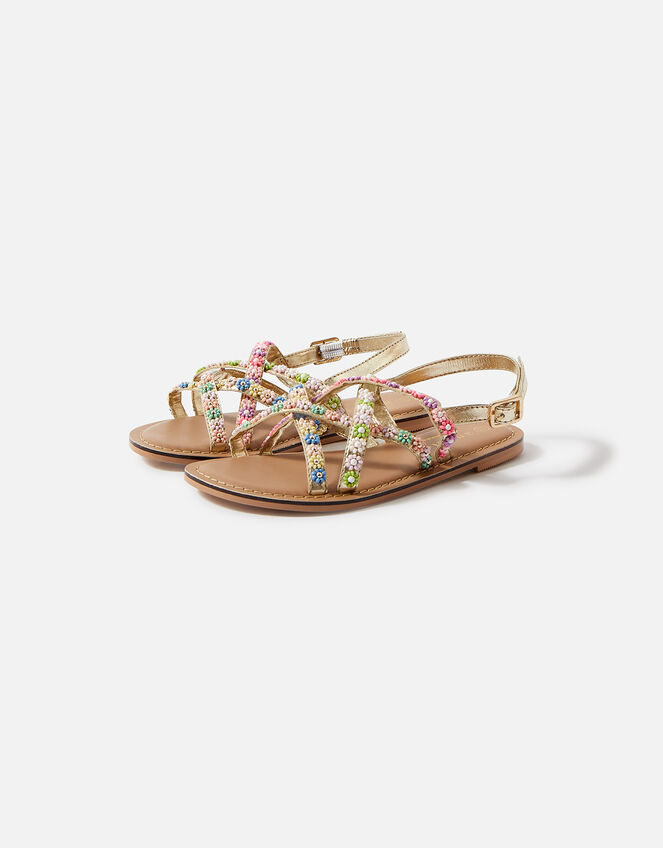 Girls Beaded Flower Crossover Sandals, Multi (BRIGHTS-MULTI), large