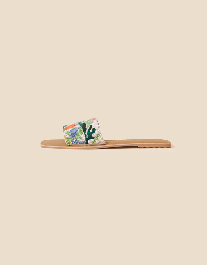 Abstract Floral Embellished Beaded Sliders, Multi (PASTEL-MULTI), large