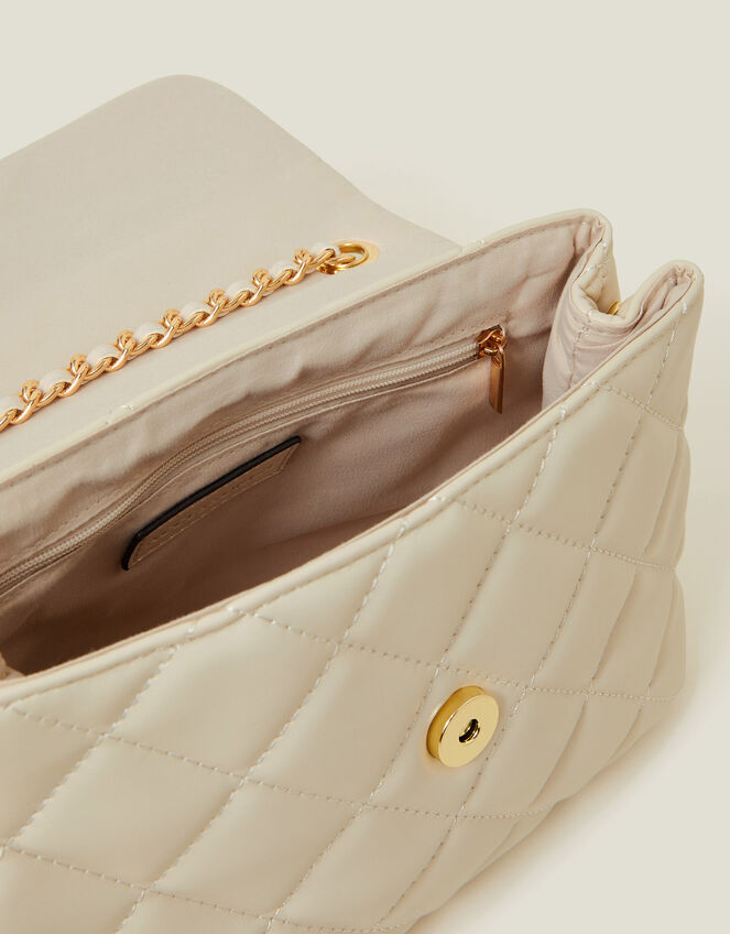 Quilted Faux Leather Cross-Body Bag, Cream (CREAM), large