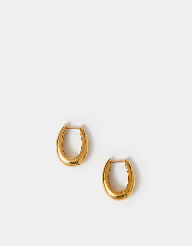 Stainless Steel Chunky Oval Hoop Earrings, , large