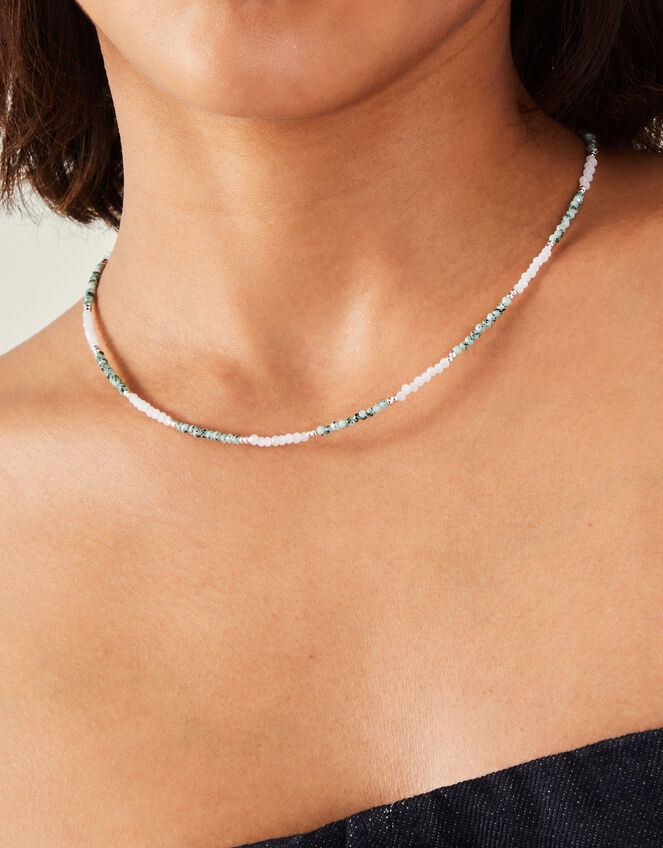 Sterling Silver-Plated Mix Bead Necklace, , large
