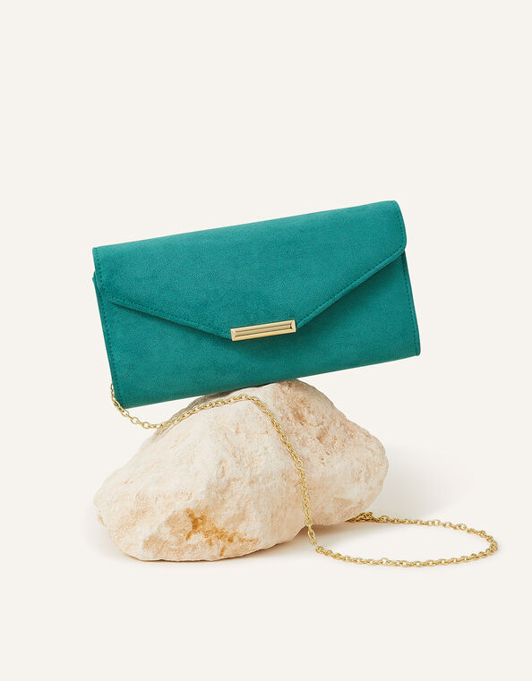 Suedette Envelope Clutch Bag Green, Green (GREEN), large