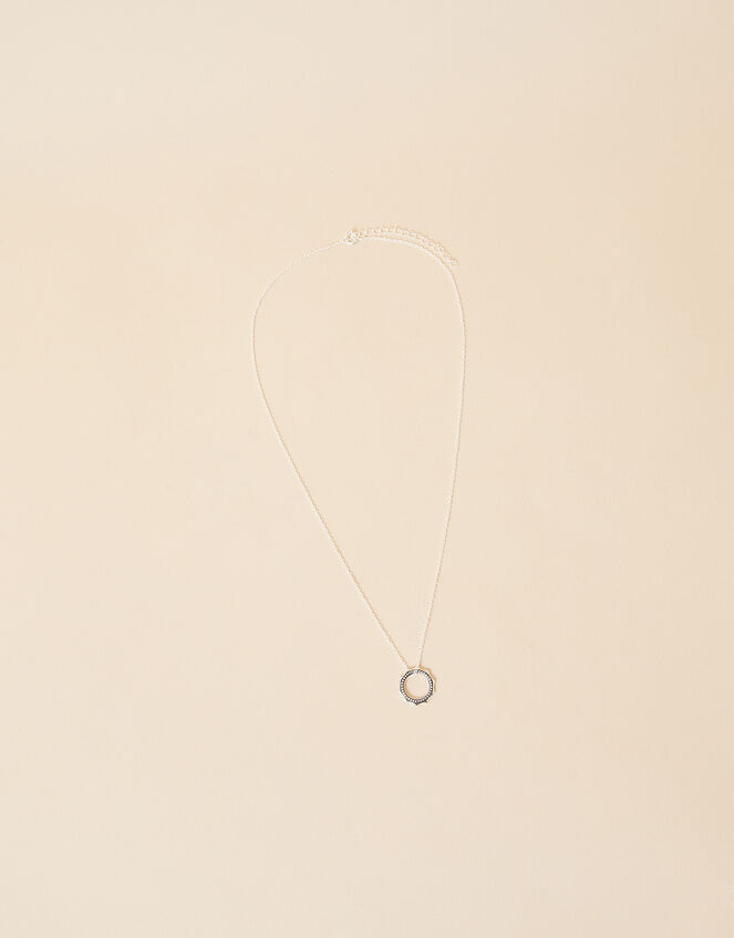 Sterling Silver Punk Circle Pendant Necklace, , large