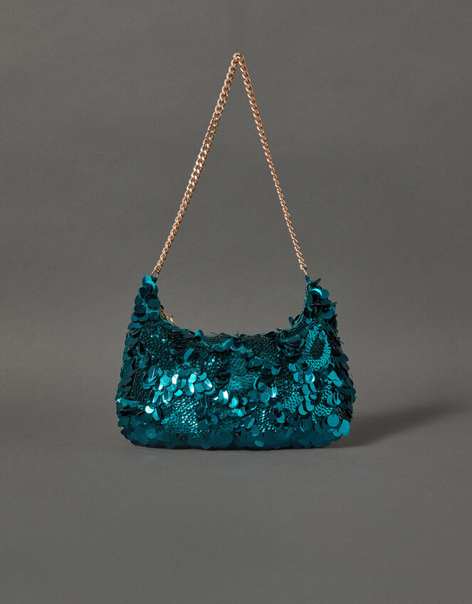 Sequin Chain Shoulder Bag, Teal (TEAL), large