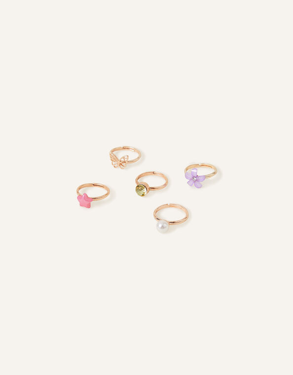 5-Pack Girls Adjustable Rings, , large