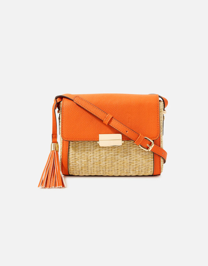Vanessa Raffia Cross-Body Bag, Orange (ORANGE), large