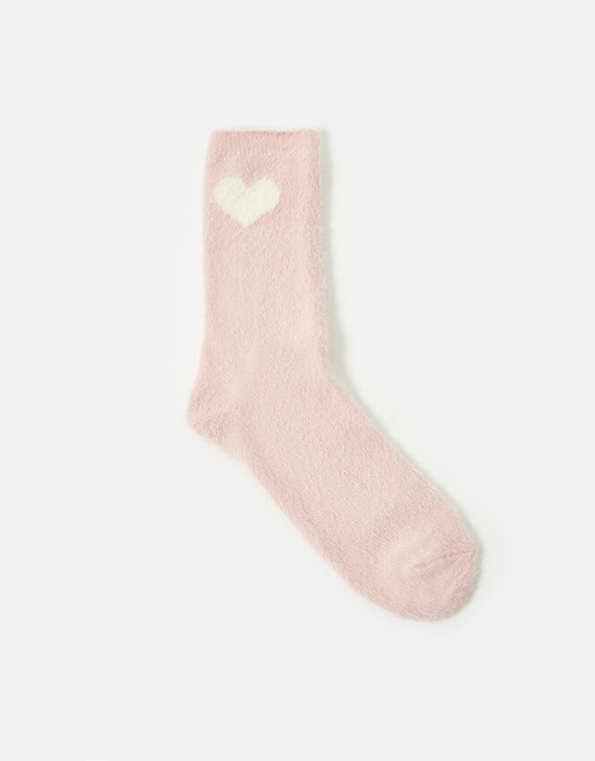 Heart Detail Fluffy Socks, Pink (PINK), large