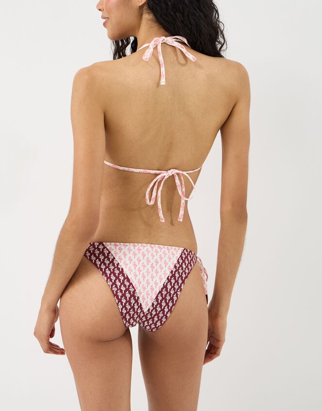 Floral Tie Side Bikini Bottom, Red (BURGUNDY), large