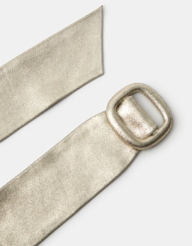 Wide Metallic Leather Belt, Gold (GOLD), large
