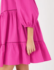 Puff Sleeve Dress in Organic Cotton, Pink (PINK), large