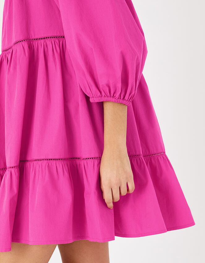 Puff Sleeve Dress in Organic Cotton, Pink (PINK), large